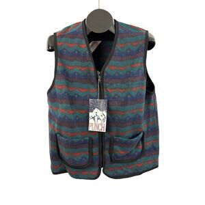 VTG 90s Punch Southwestern Fleece‎ Vest Mens Medium Teal Red Zip Front NWT